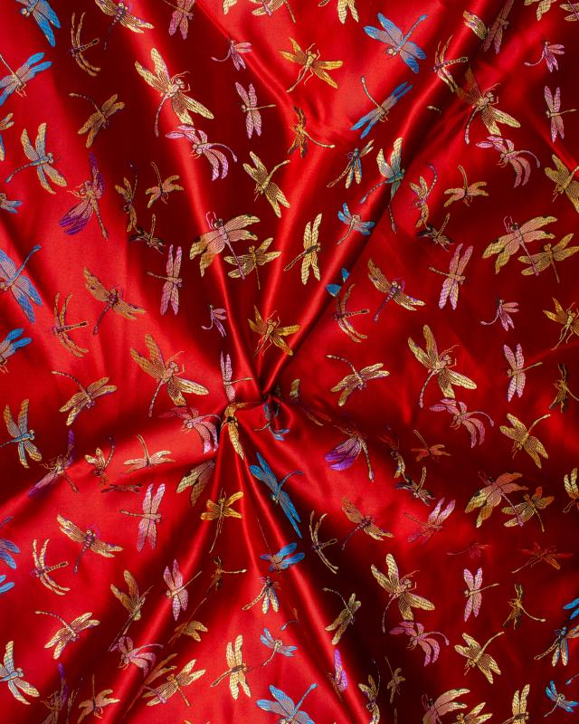 Satin jacquard libellule Rouge - Tissushop